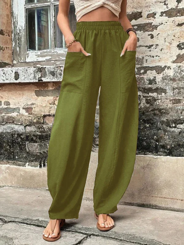 Wijde broek - Baggy, losvallende broek met hoge taille voor dames-Boetiek Moda