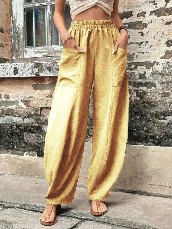Wijde broek - Baggy, losvallende broek met hoge taille voor dames-Boetiek Moda