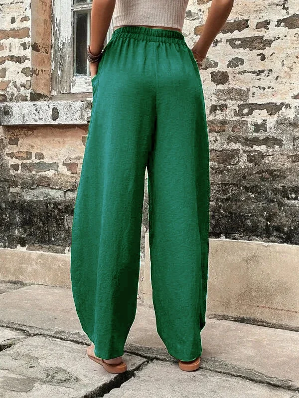 Wijde broek - Baggy, losvallende broek met hoge taille voor dames-Boetiek Moda