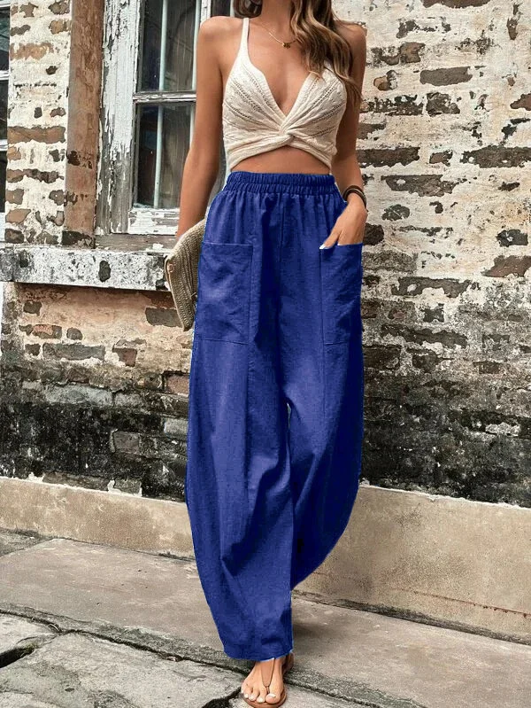Wijde broek - Baggy, losvallende broek met hoge taille voor dames-Boetiek Moda