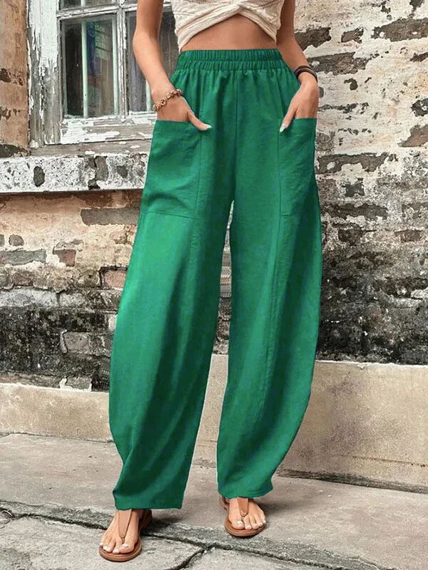 Wijde broek - Baggy, losvallende broek met hoge taille voor dames-Boetiek Moda