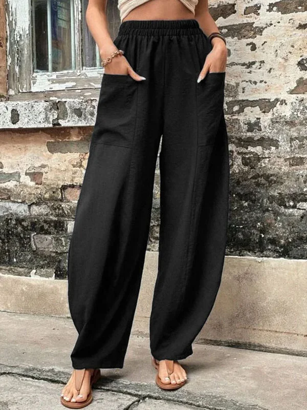 Wijde broek - Baggy, losvallende broek met hoge taille voor dames-Boetiek Moda