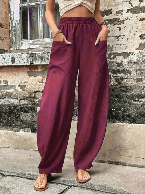 Wijde broek - Baggy, losvallende broek met hoge taille voor dames-Boetiek Moda