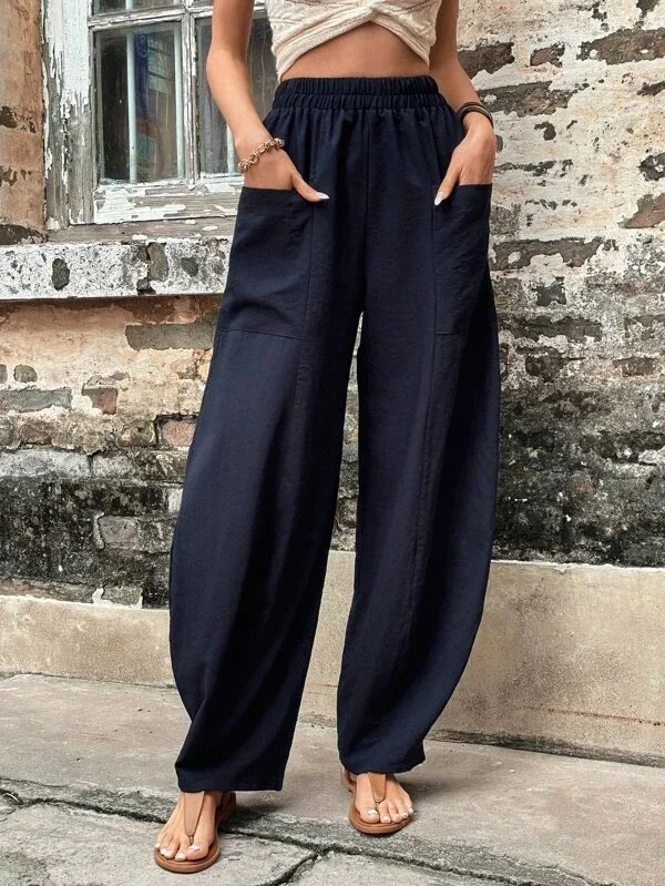 Wijde broek - Baggy, losvallende broek met hoge taille voor dames-Boetiek Moda