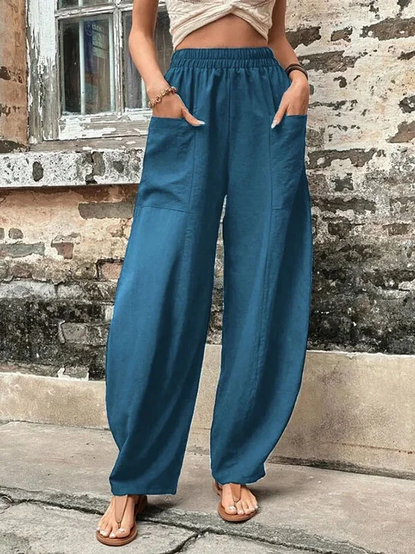 Wijde broek - Baggy, losvallende broek met hoge taille voor dames-Boetiek Moda