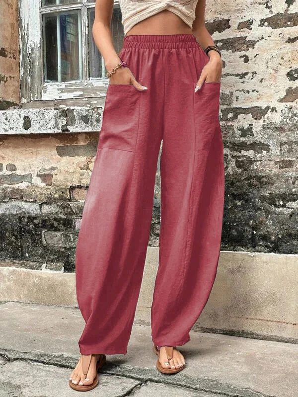 Wijde broek - Baggy, losvallende broek met hoge taille voor dames-Boetiek Moda