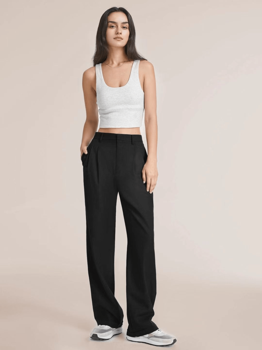 Wijde broek - Damesbroek met hoge taille en wijde pijpen voor kleine vrouwen-Boetiek Moda