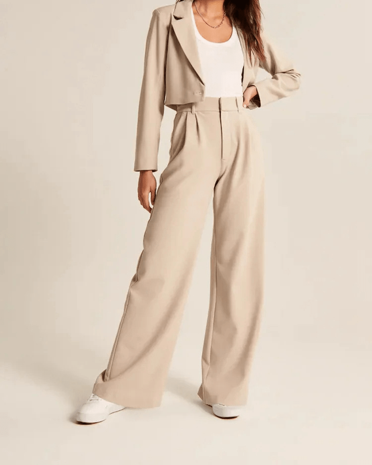 Wijde broek - Damesbroek met hoge taille en wijde pijpen voor kleine vrouwen-Boetiek Moda
