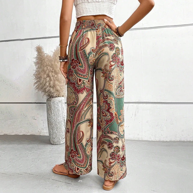 Wijde broek | Elastische taille | Zomer | Boho-broek | Damesbroek-Boetiek Moda