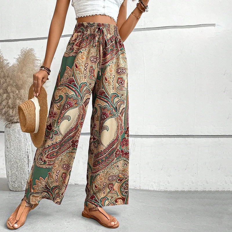 Wijde broek | Elastische taille | Zomer | Boho-broek | Damesbroek-Boetiek Moda