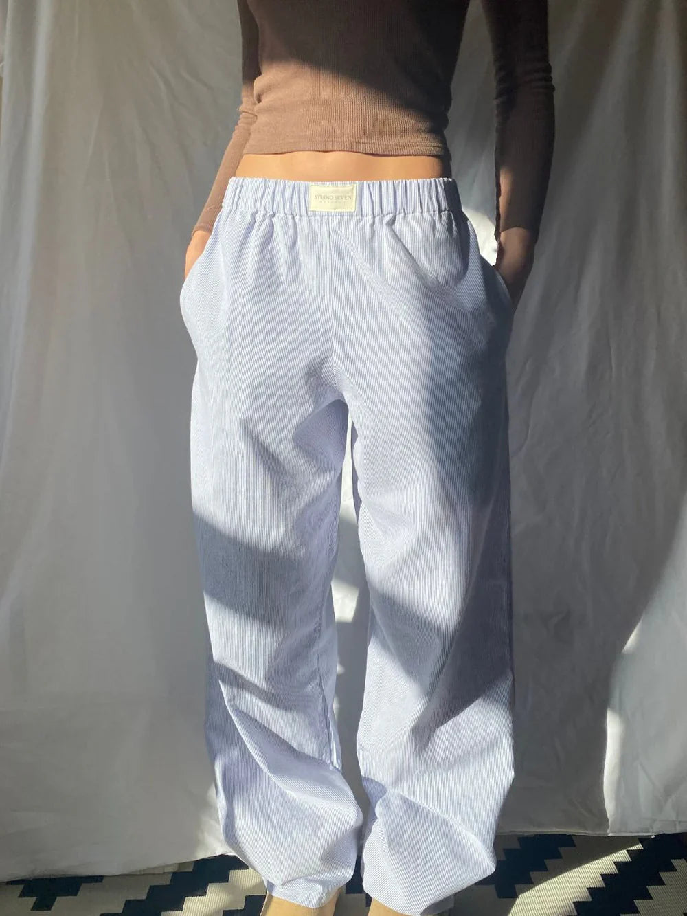 Wijde broek | Lage taille | Elastische tailleband | Pyjamabroek | Lounge broek voor dames-Boetiek Moda