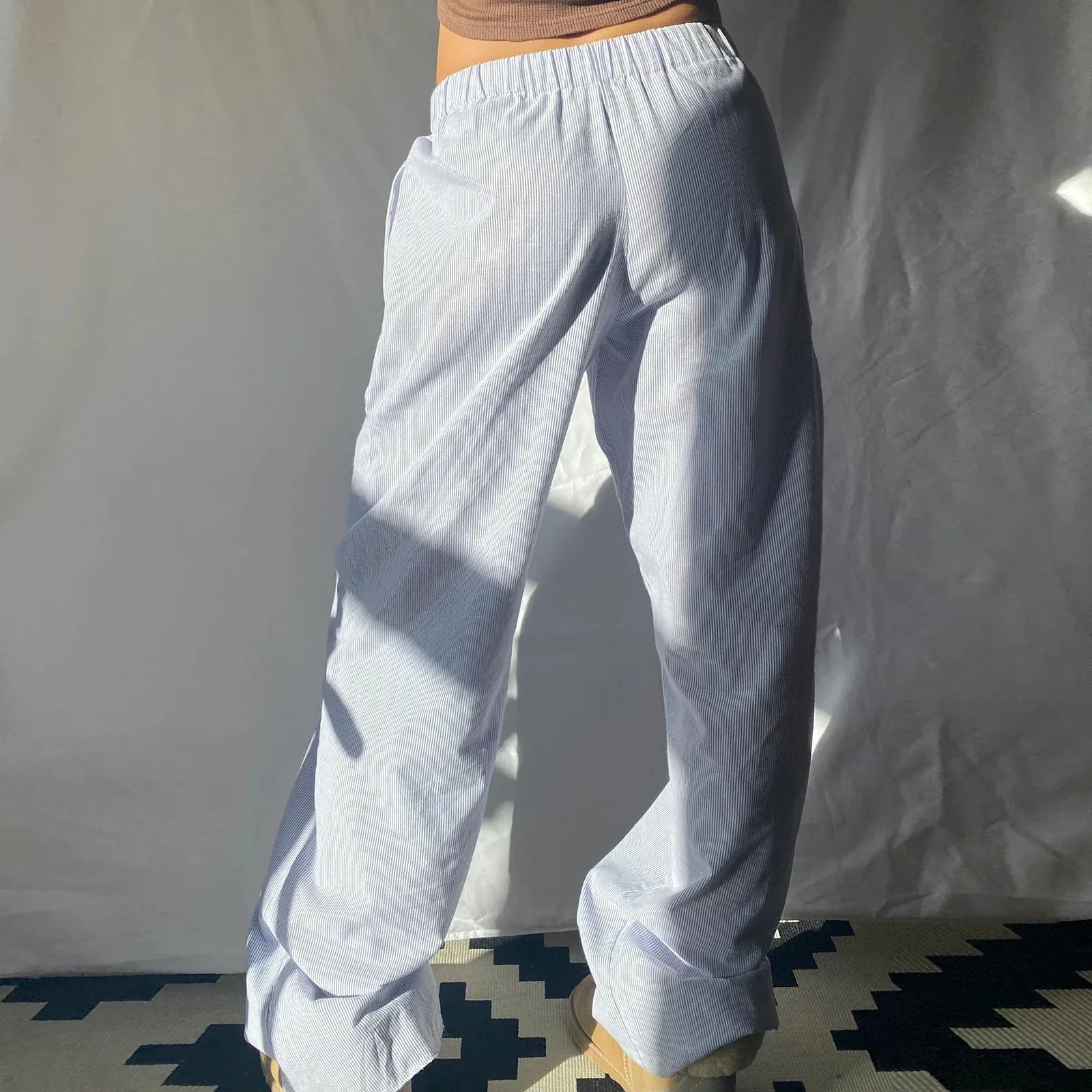 Wijde broek | Lage taille | Elastische tailleband | Pyjamabroek | Lounge broek voor dames-Boetiek Moda