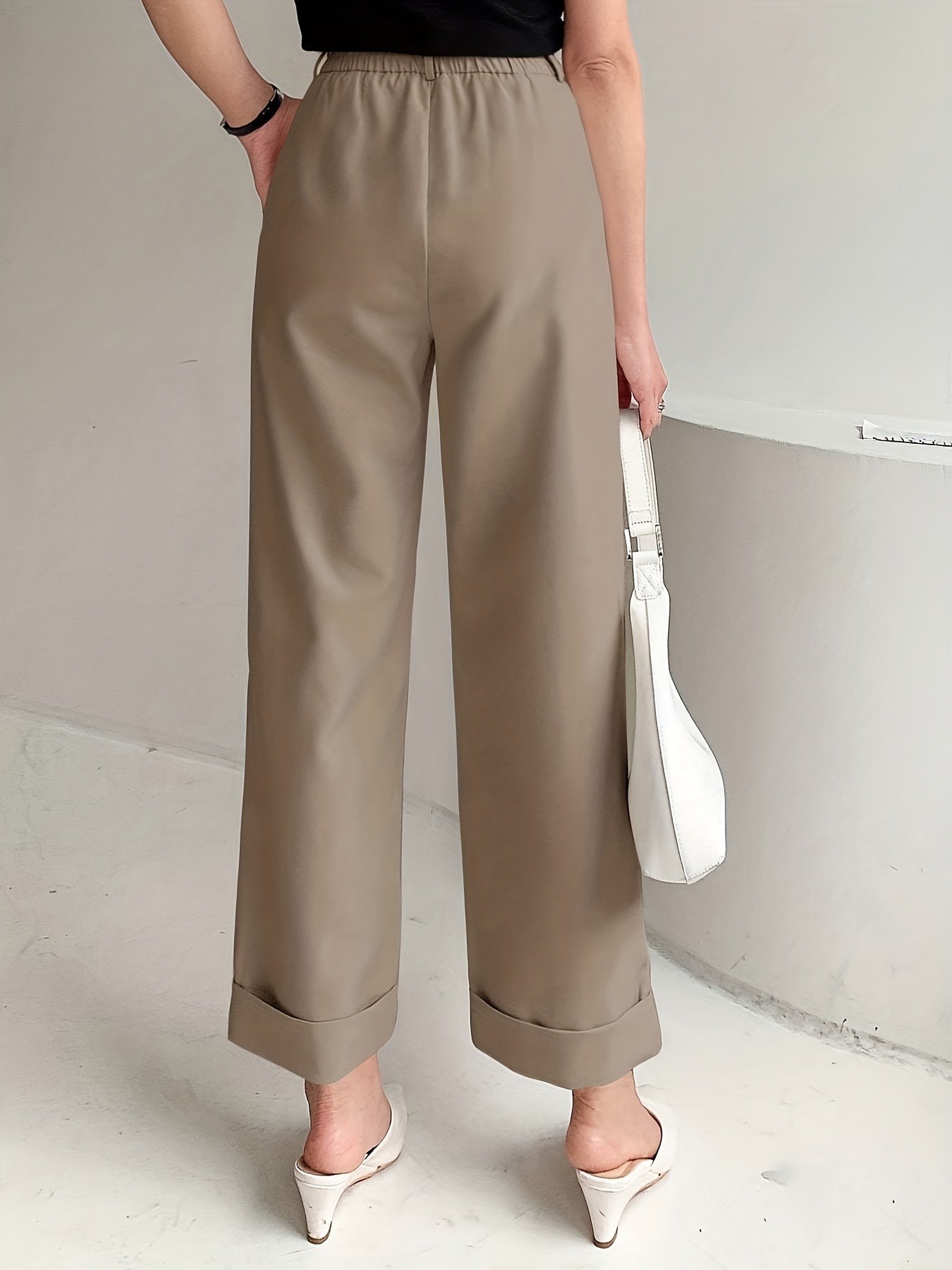 Wijde broek - Plooien - Hoge taille - Wijde pijpen - Damesbroek-Boetiek Moda