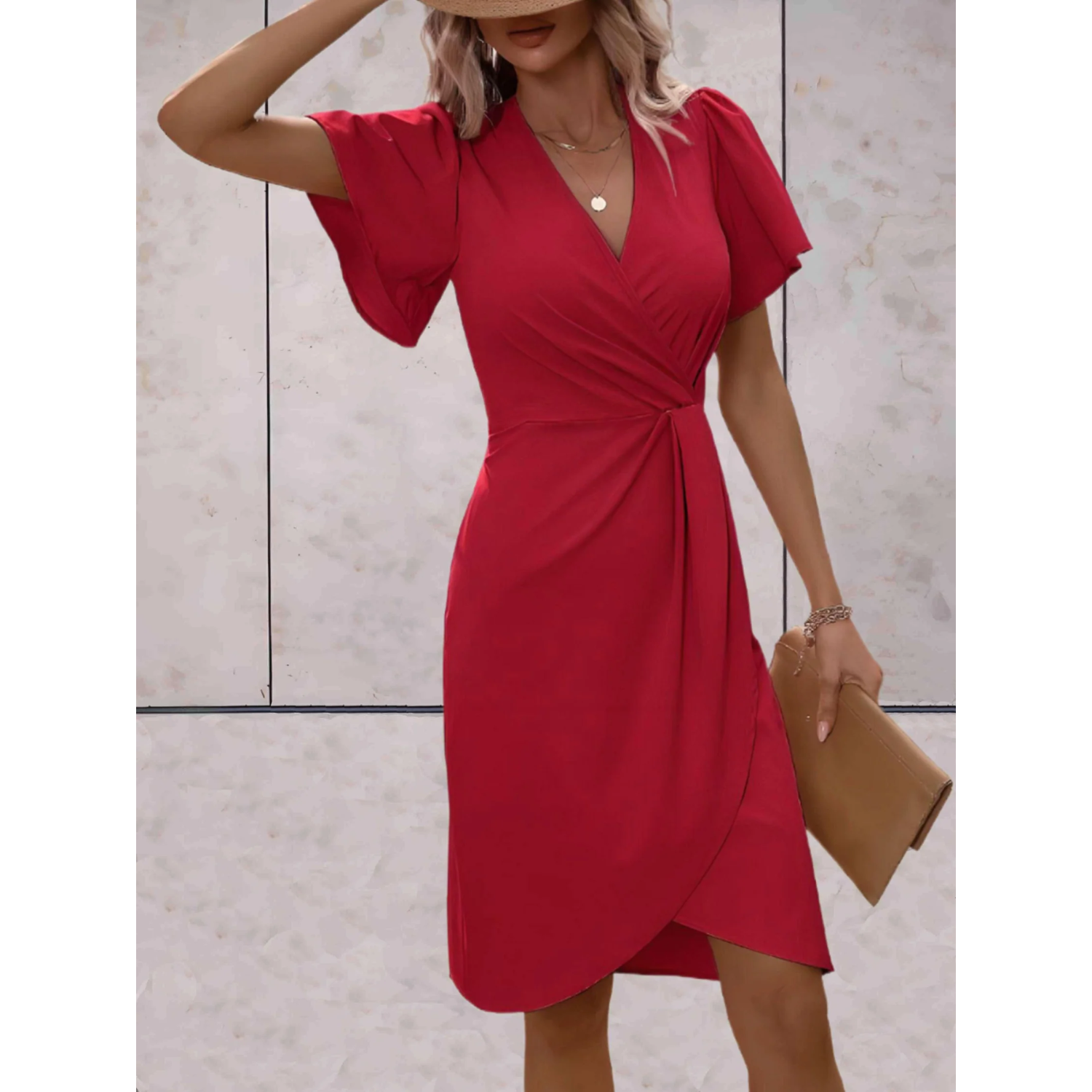 Wikkeljurk | Knielengte | Vlindermouwen | Jurk met V-hals | Elegante Jurk-Boetiek Moda