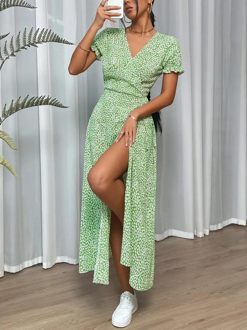 Wikkeljurk - Korte Mouw - Split - Lange Jurk - Zomerjurk-Boetiek Moda