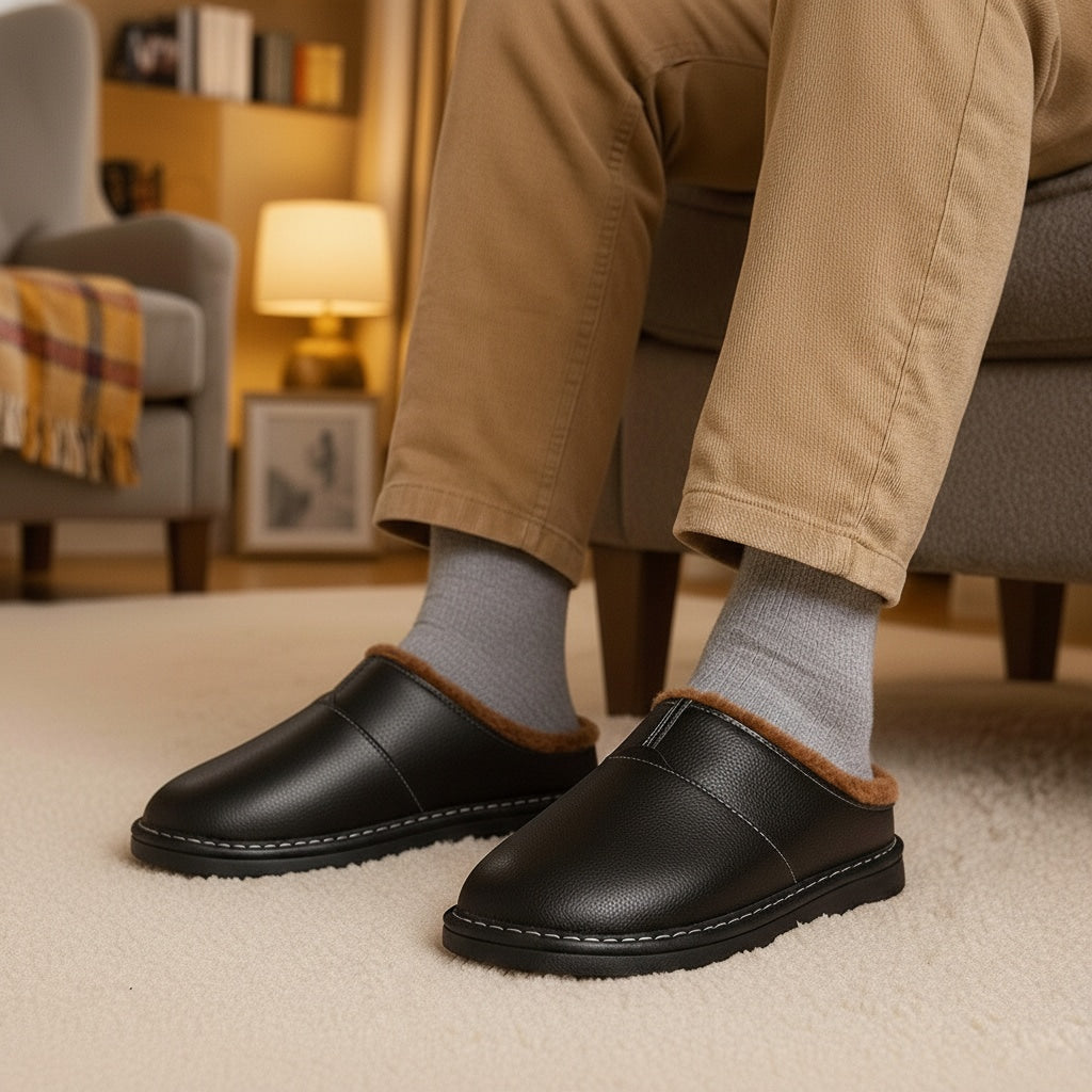 Winter Pantoffels - Bont gevoerd - Slip On - Leren pantoffels - Heren Pantoffels-Boetiek Moda