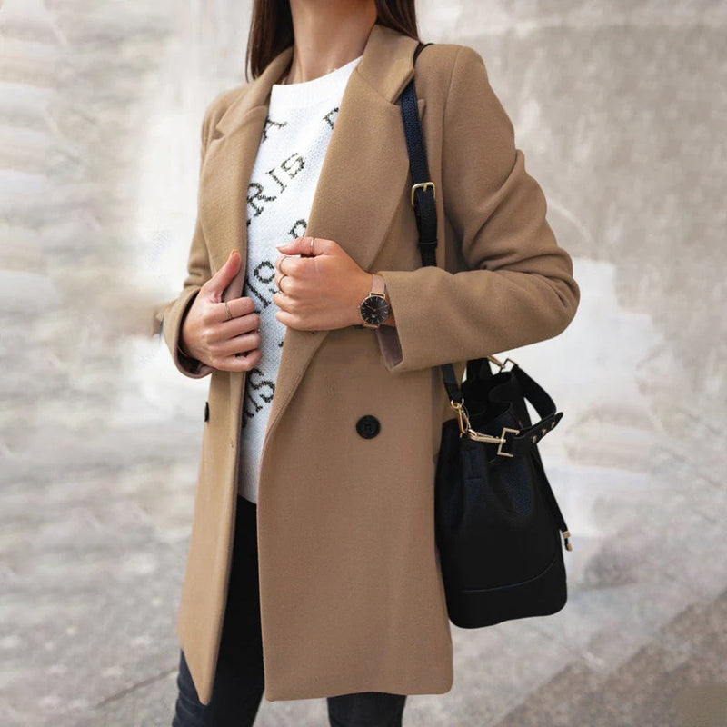 Winter Trenchcoat - Lange wollen damesjas met dubbele rij knopen-Boetiek Moda