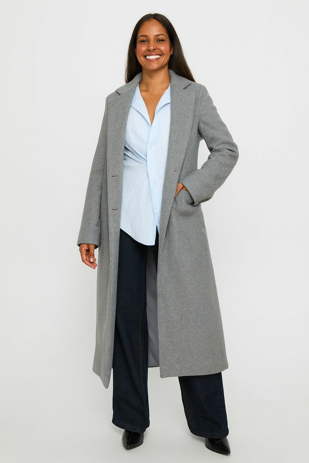 Winter trenchcoat - Lichtgrijs - Enkelrijks - Lange jas - Damesjas-Boetiek Moda