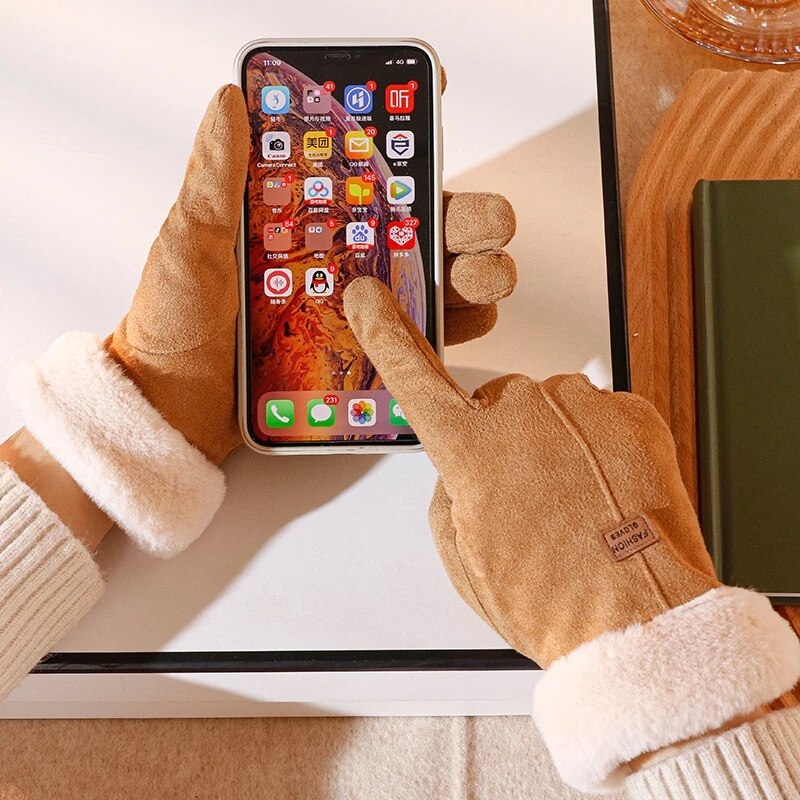 Winterhandschoenen - Warm - Bont gevoerd - TouchScreen handschoenen - Vrouwenhandschoenen-Boetiek Moda