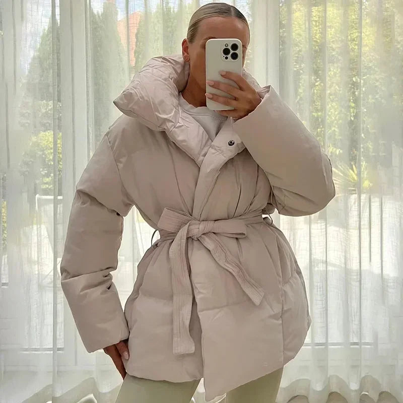 Winterjas | Gewatteerd | Riem | Pufferjas | Damesoverjas-Boetiek Moda