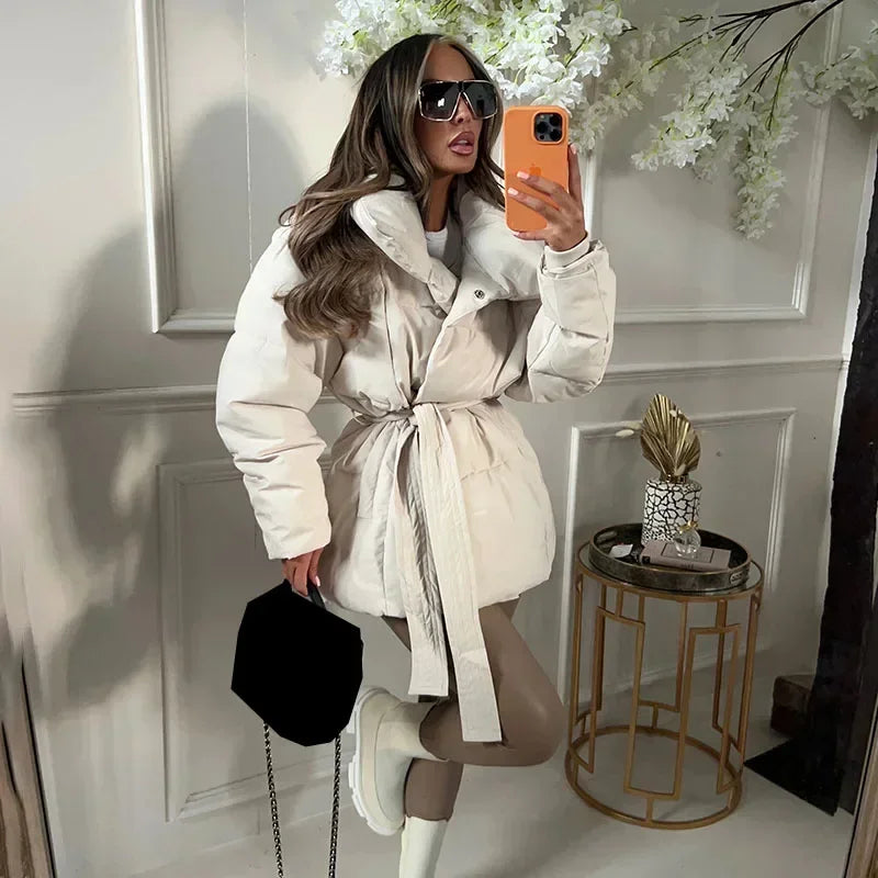 Winterjas | Gewatteerd | Riem | Pufferjas | Damesoverjas-Boetiek Moda