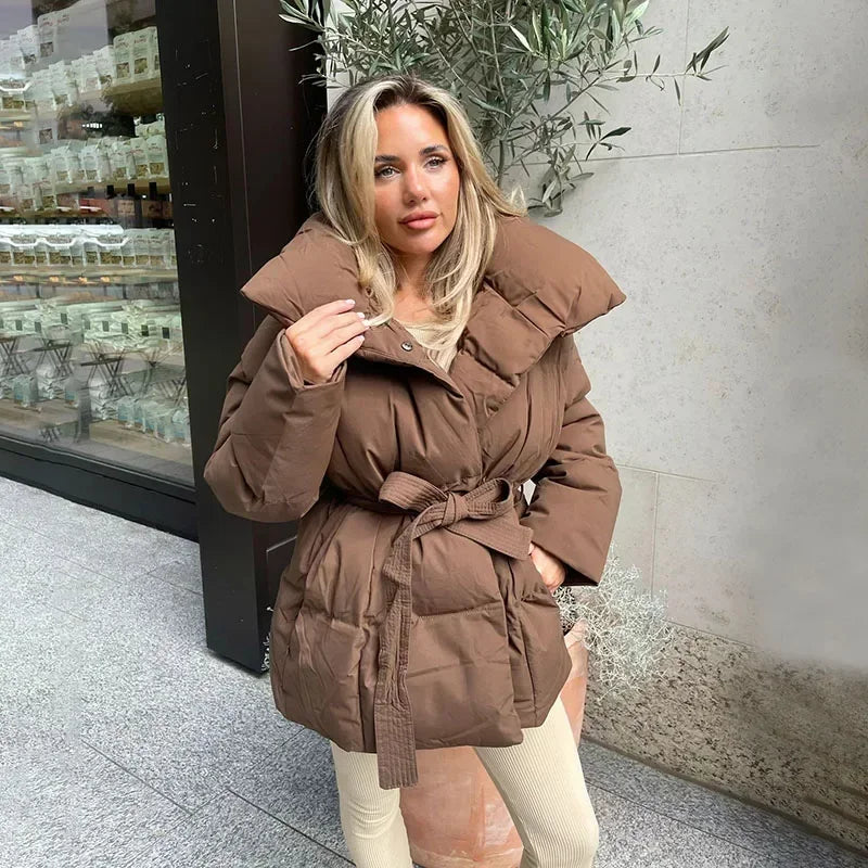 Winterjas | Gewatteerd | Riem | Pufferjas | Damesoverjas-Boetiek Moda