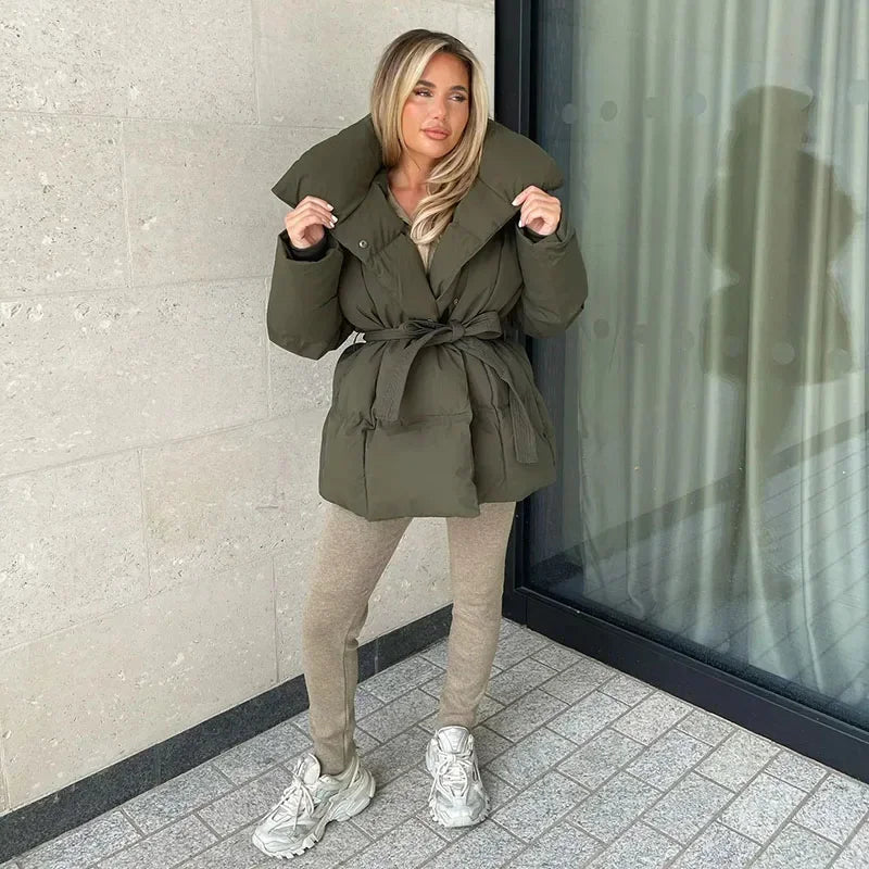 Winterjas | Gewatteerd | Riem | Pufferjas | Damesoverjas-Boetiek Moda