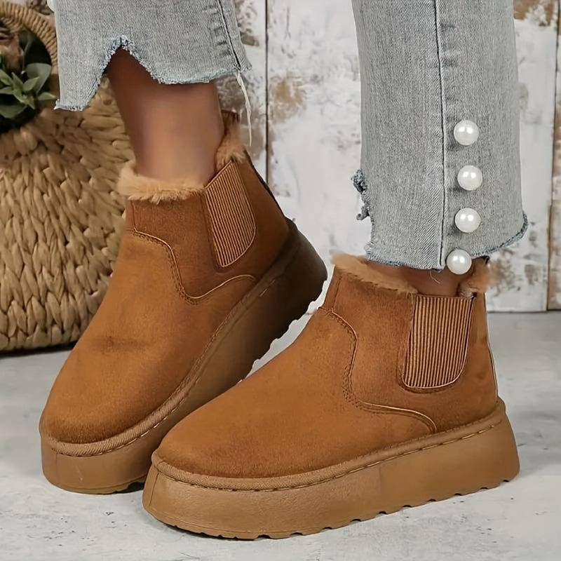 Winterlaarzen - Slip-On - Enkel - Laarzen met imitatiebont - Winterschoenen Dames-Boetiek Moda