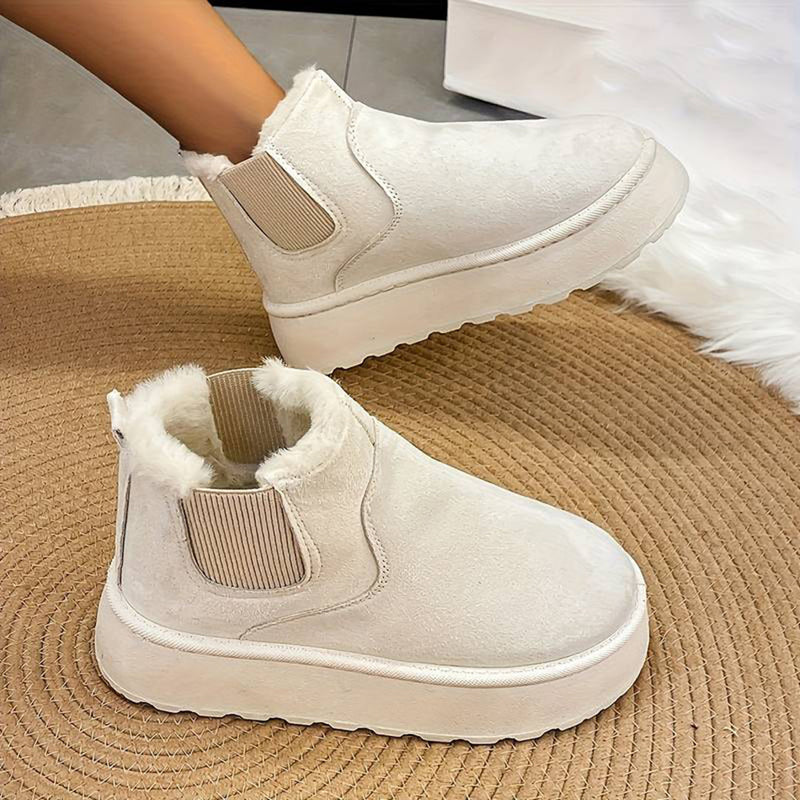 Winterlaarzen - Slip-On - Enkel - Laarzen met imitatiebont - Winterschoenen Dames-Boetiek Moda