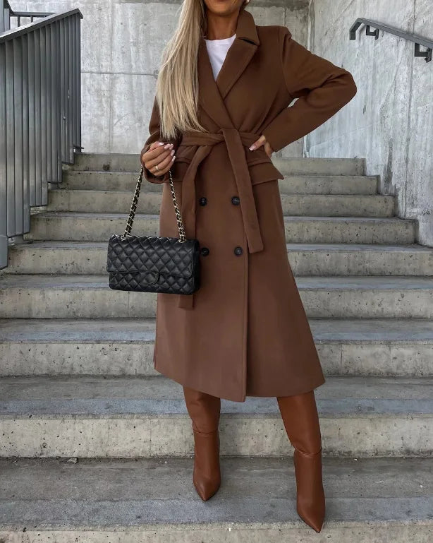 Wintertrenchcoat - Dubbelrijks - Riem - Lange peacoat - Lange damesjas-Boetiek Moda