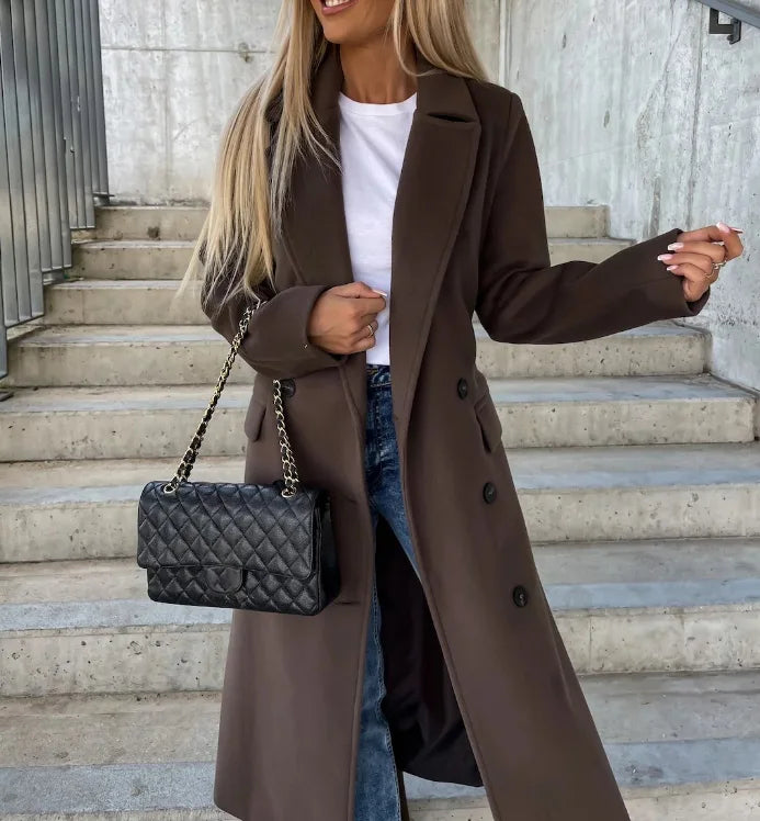 Wintertrenchcoat - Dubbelrijks - Riem - Lange peacoat - Lange damesjas-Boetiek Moda