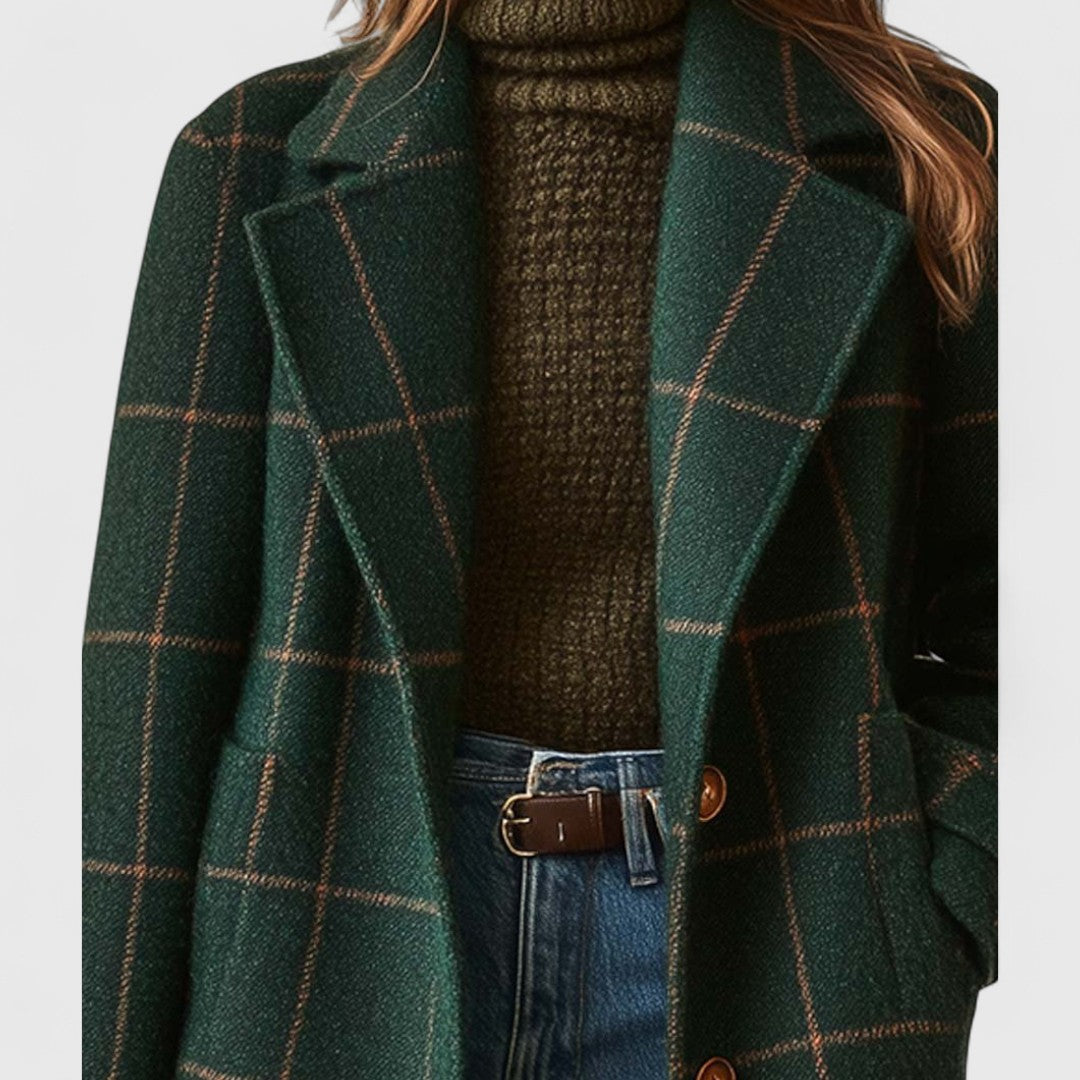 Wintertrenchcoat - Groene damesjas met enkele knoopsluiting-Boetiek Moda
