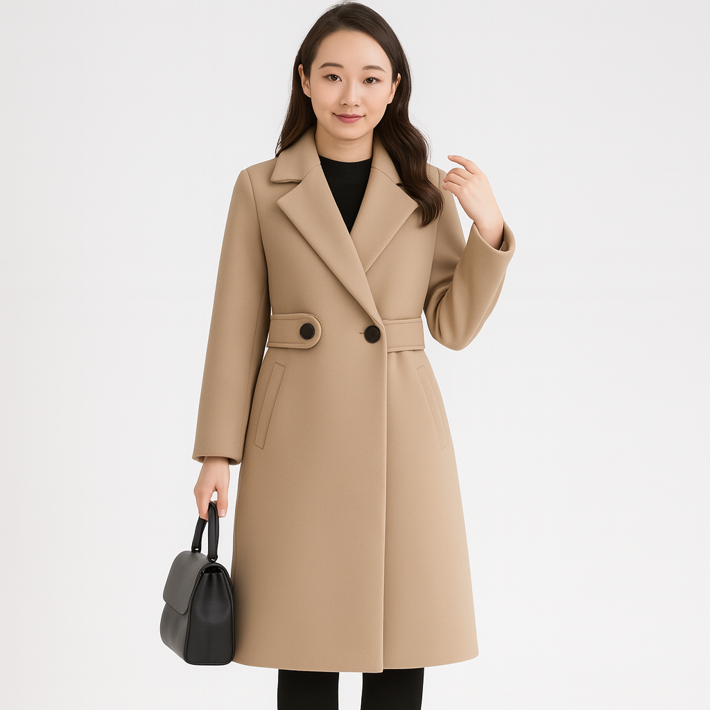 Wintertrenchcoat - Halflang - Dubbelrijks - Wollen jas - Winterjas voor dames-Boetiek Moda