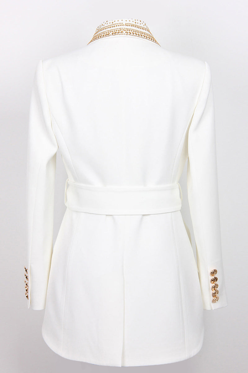 Witte blazer - Double Breasted - Gouden details - Blazer met riem - Dameskleding-Boetiek Moda