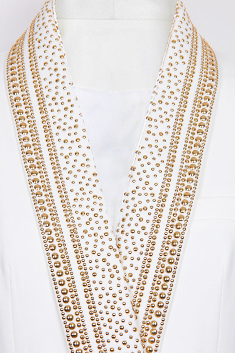 Witte blazer - Double Breasted - Gouden details - Blazer met riem - Dameskleding-Boetiek Moda