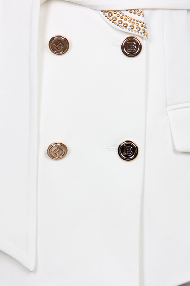 Witte blazer - Double Breasted - Gouden details - Blazer met riem - Dameskleding-Boetiek Moda