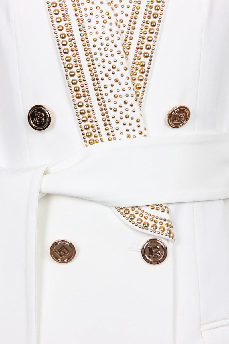 Witte blazer - Double Breasted - Gouden details - Blazer met riem - Dameskleding-Boetiek Moda