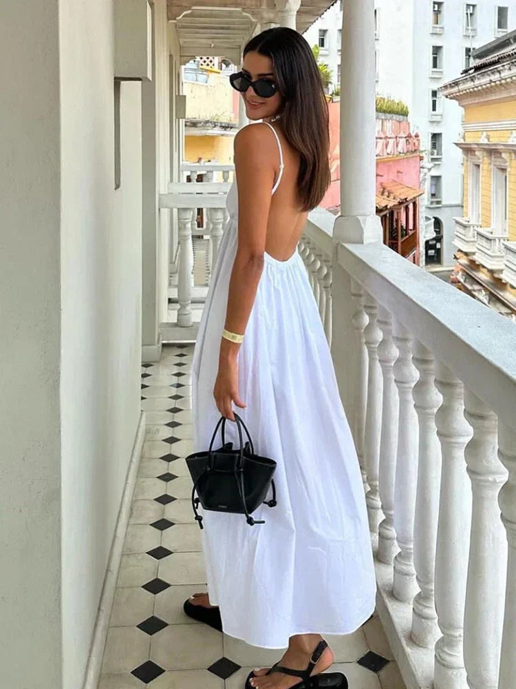 Witte jurk | Mouwloos | Rugloos | Maxi jurk | Zomerjurk-Boetiek Moda