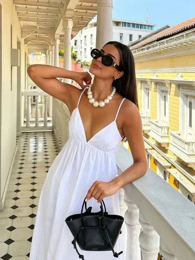 Witte jurk | Mouwloos | Rugloos | Maxi jurk | Zomerjurk-Boetiek Moda