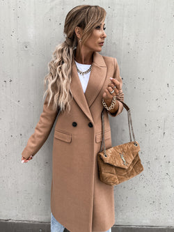 Wollen Trench Coat - Lange Double Breasted Wollen Mantel voor Dames-Boetiek Moda