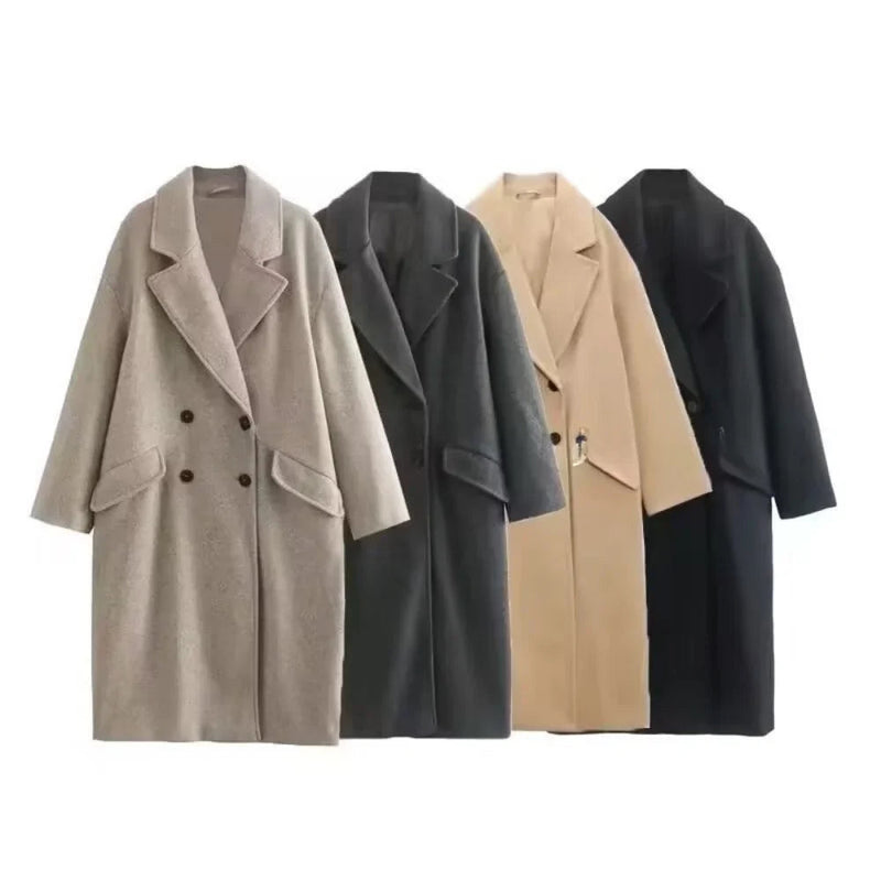 Wollen Trenchcoat - Double Breasted - Oversized - Lange Wollen Jas - Dames Winterjassen & Jacks-Boetiek Moda