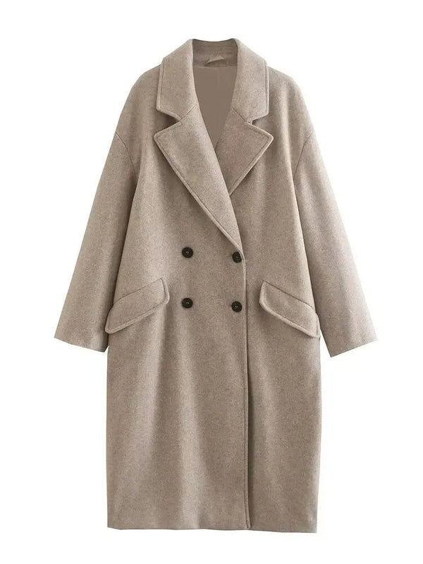 Wollen Trenchcoat - Double Breasted - Oversized - Lange Wollen Jas - Dames Winterjassen & Jacks-Boetiek Moda