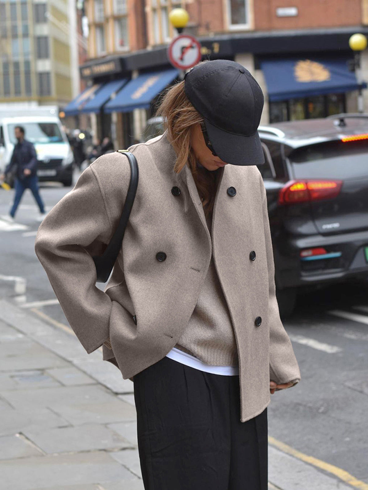 Wollen jas | Double Breasted | Oversized | Korte wollen trenchcoat | Vrouwenjas-Boetiek Moda