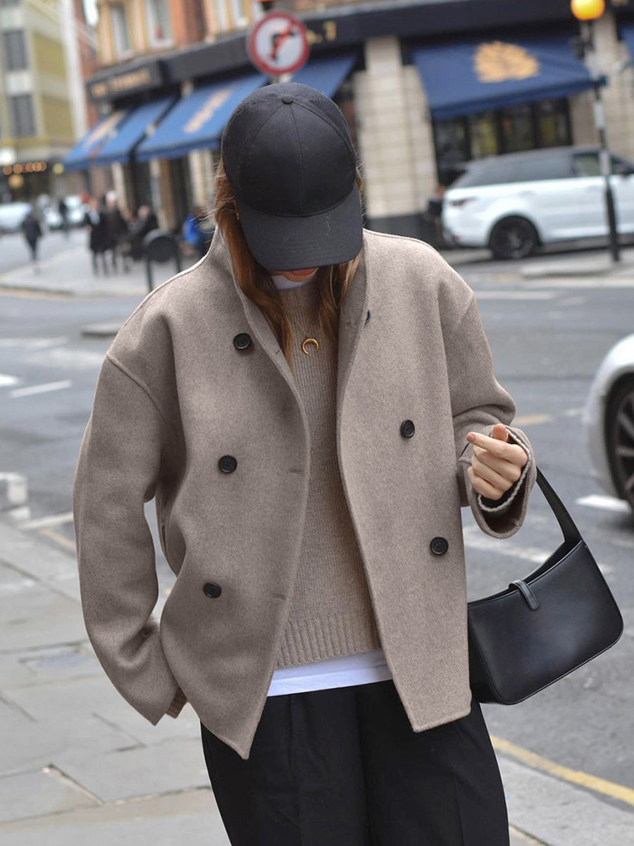 Wollen jas | Double Breasted | Oversized | Korte wollen trenchcoat | Vrouwenjas-Boetiek Moda