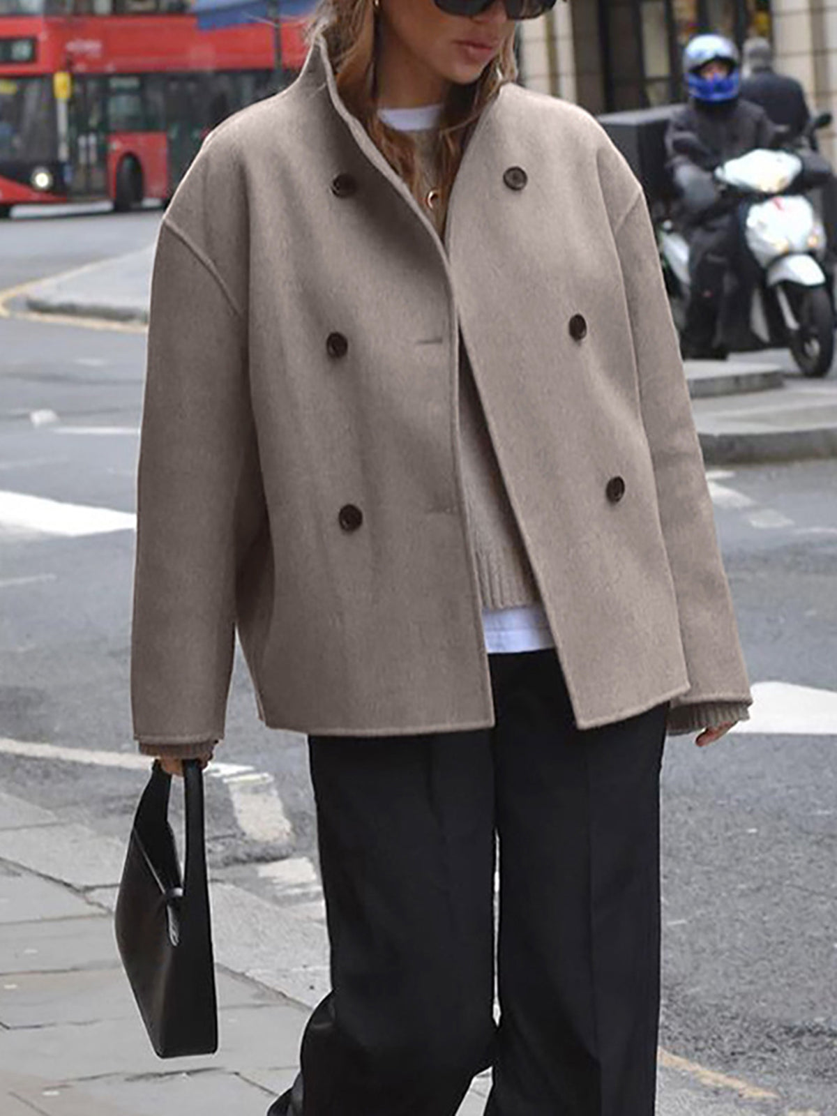Wollen jas | Double Breasted | Oversized | Korte wollen trenchcoat | Vrouwenjas-Boetiek Moda