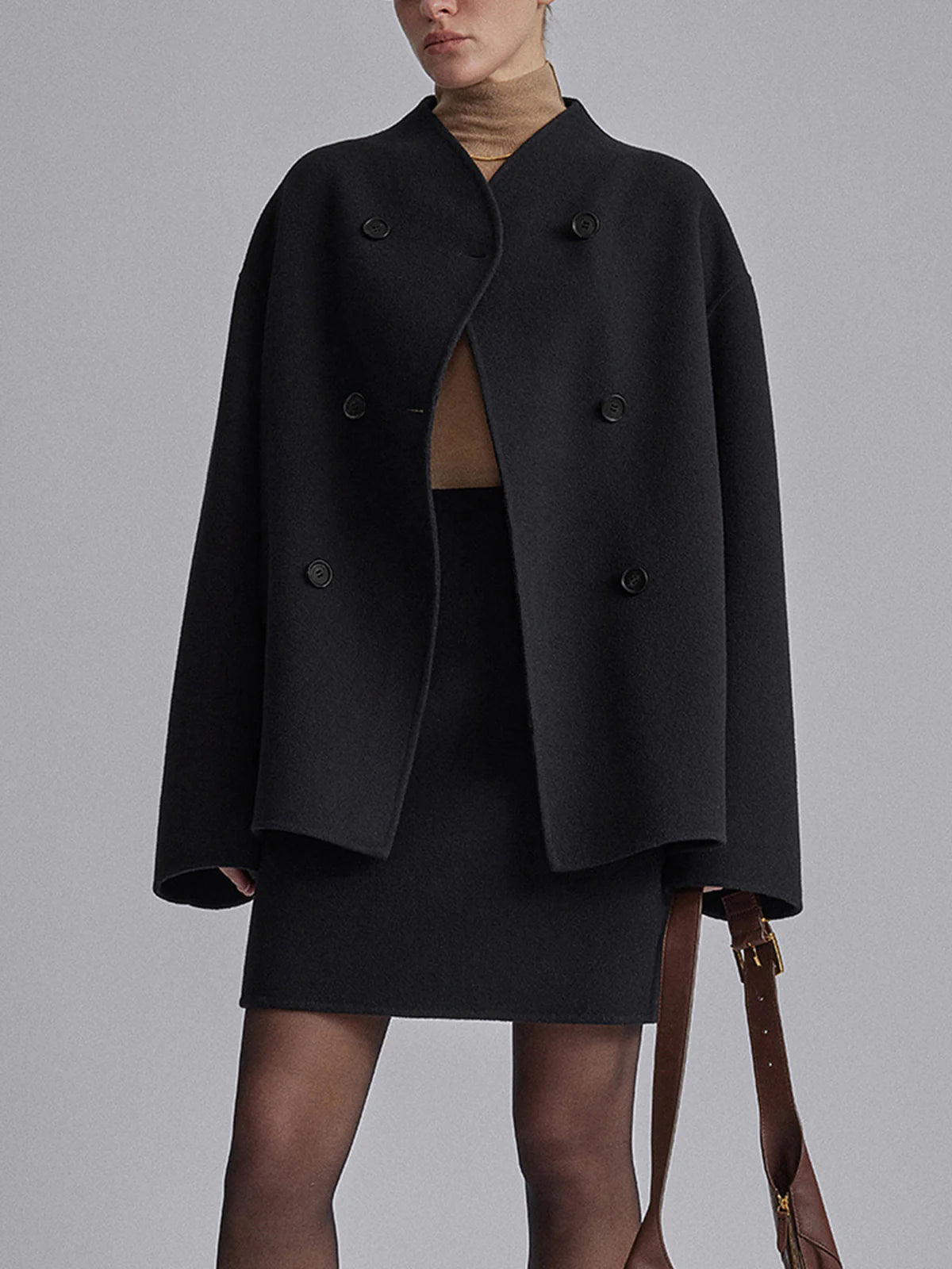 Wollen jas | Double Breasted | Oversized | Korte wollen trenchcoat | Vrouwenjas-Boetiek Moda