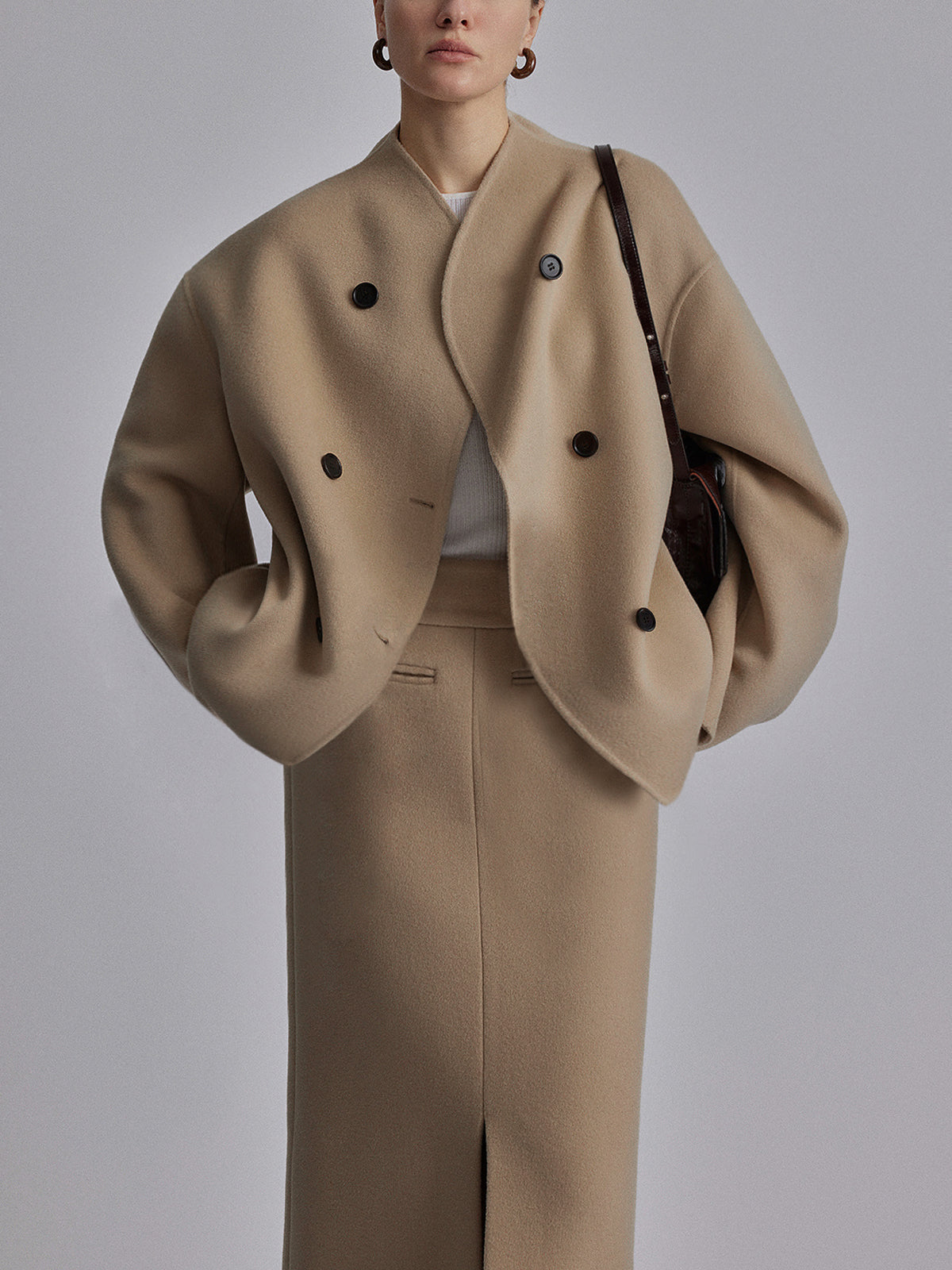 Wollen jas | Double Breasted | Oversized | Korte wollen trenchcoat | Vrouwenjas-Boetiek Moda