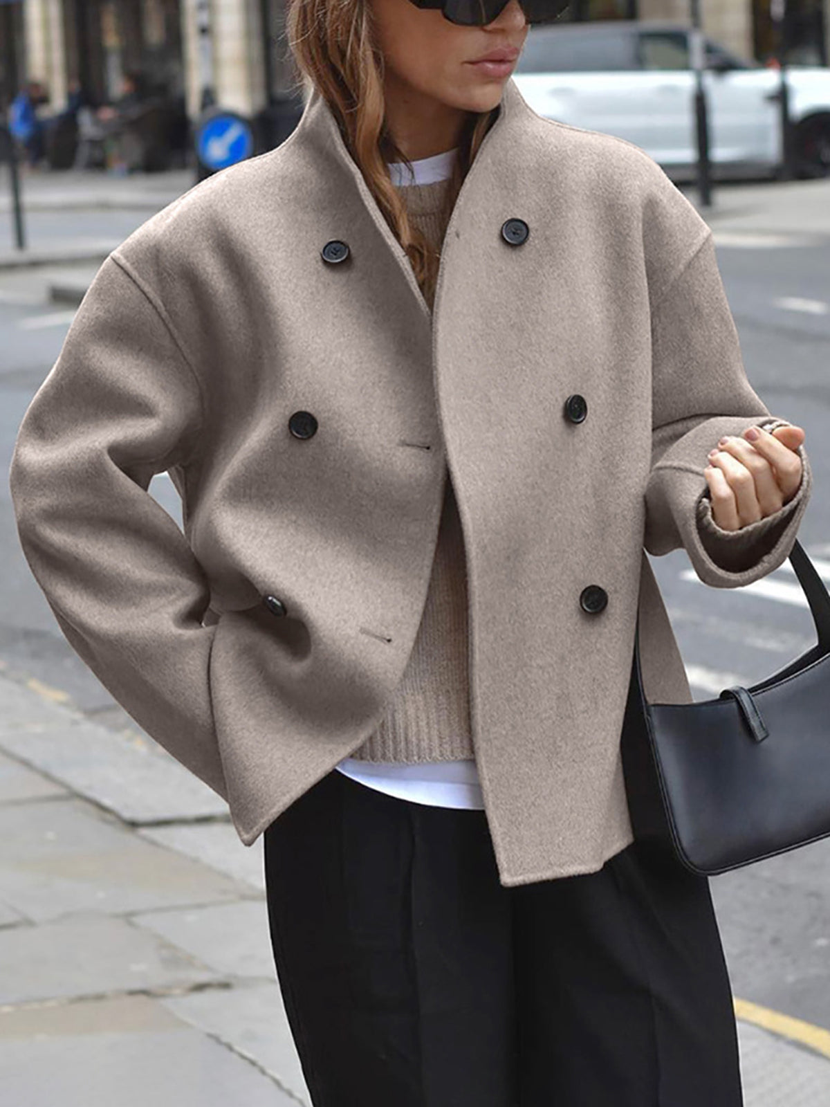 Wollen jas | Double Breasted | Oversized | Korte wollen trenchcoat | Vrouwenjas-Boetiek Moda