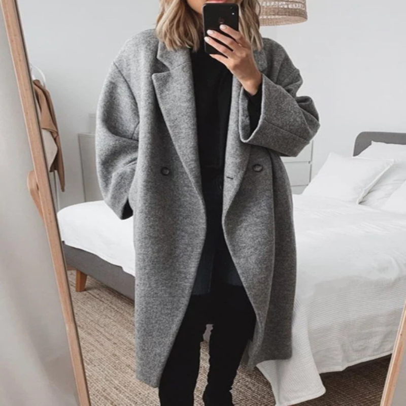 Wollen mantel - oversized - Double Breasted - lange mantel - damesjas-Boetiek Moda