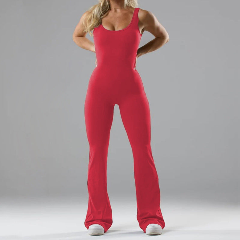 Workout Jumpsuit - Mouwloos Uitlopend Been Scrunch Sportschool Jumpsuit-Boetiek Moda